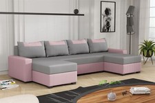 Wohnlandschaft Schlafsofa Sofa HEDVIG LUX Stoff Manila Rose- Hellgrau