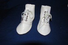 Antique Style Pair White NOS Faux Leather French Style Doll Lace Up Shoes
