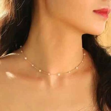 Elegant Gold Toned Women's Faux Pearl Choker Necklace