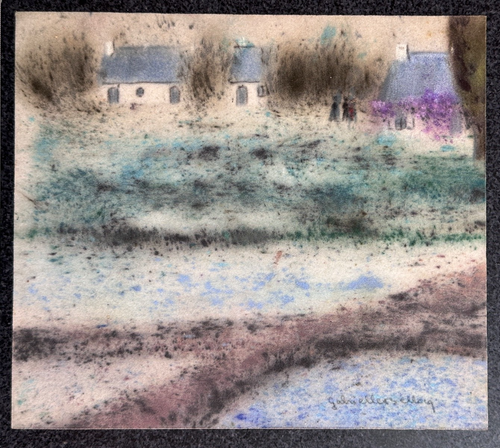 Antique Pastel P.Impressionist Gabrielle Bellocq Landscape Aux Houses Brittany - Picture 6 of 6