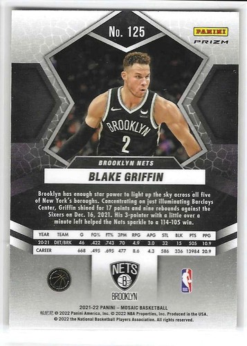 2021-22 Panini Mosaic NBA Basketball #125 Blake Griffin Green Mosaic - Picture 2 of 10