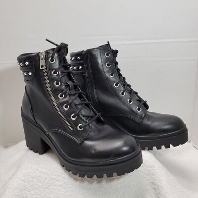 ynsb※ No Boundaries Womens Stud Zip Up Lug Sole Biker/Combat Boots Size