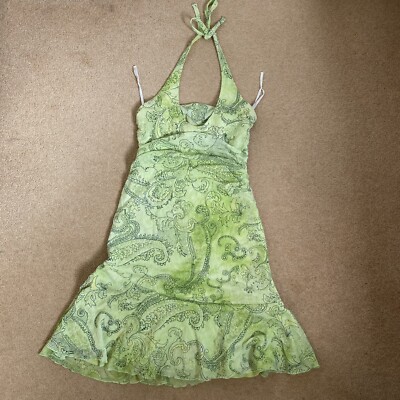slim fit dress slacks Y2K Vivienne Tam Green Silk Satin Sleeveless Shift Dress
