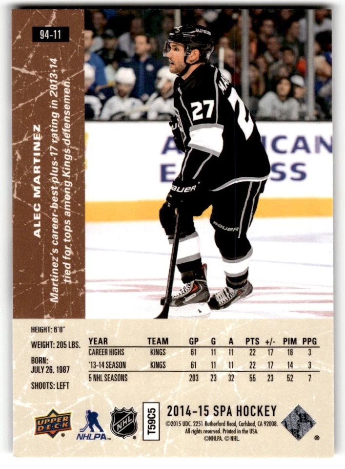 2014-15 SP Authentic '94-95 Retro Alec Martinez #94-11 Los Angeles Kings - Image 2 of 2