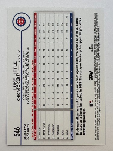 2024 Topps Luke Little Rookie All-Star Game Foil ASG #546 Chicago Cubs - Picture 2 of 2