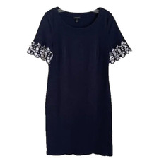 Talbots Navy Blue Embroidered Short Sleeve Shift Dress Womens Size Small