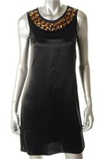 Vera Wang Black Cocktail Dress Satin Embellished Size 8 NWT $425