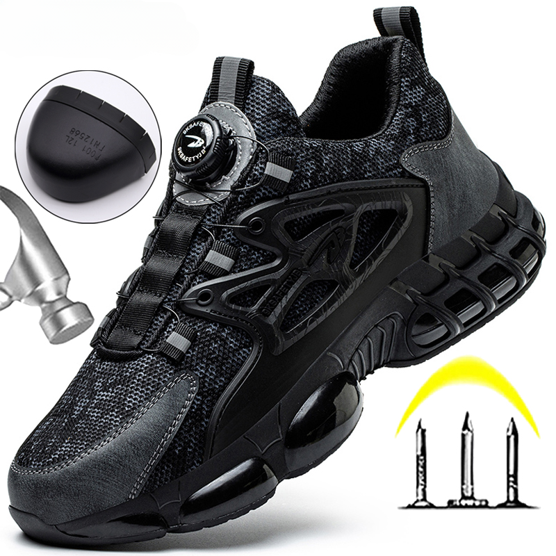 Rotating Button Work Sneakers Men's Steel Toe Safety Shoes