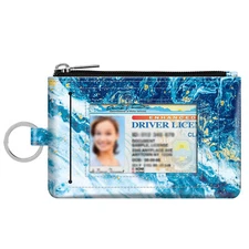 Slim Coin Purse Wallet RFID Blocking Zip ID Case Card Holder with Key Chain USA