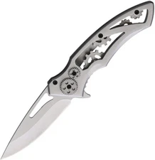 S-TEC Steampunk Framelock Folding Knife 3.75" Steel Blade Stainless Handle 20315