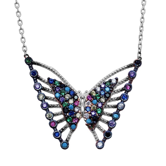 925 Sterling Silver Multicolour Stone Butterfly Necklace | eBay