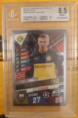 RARE ROOKIE ERLING HAALAND BORUSSIA DORTMUND BGS PSA TOPPS 2019 20 NM-MINT+ #W39 - Photo 1/2
