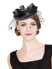 Black Fascinator Top Hat For Women Derby Church Tea Cocktail Hats With Bow Veil