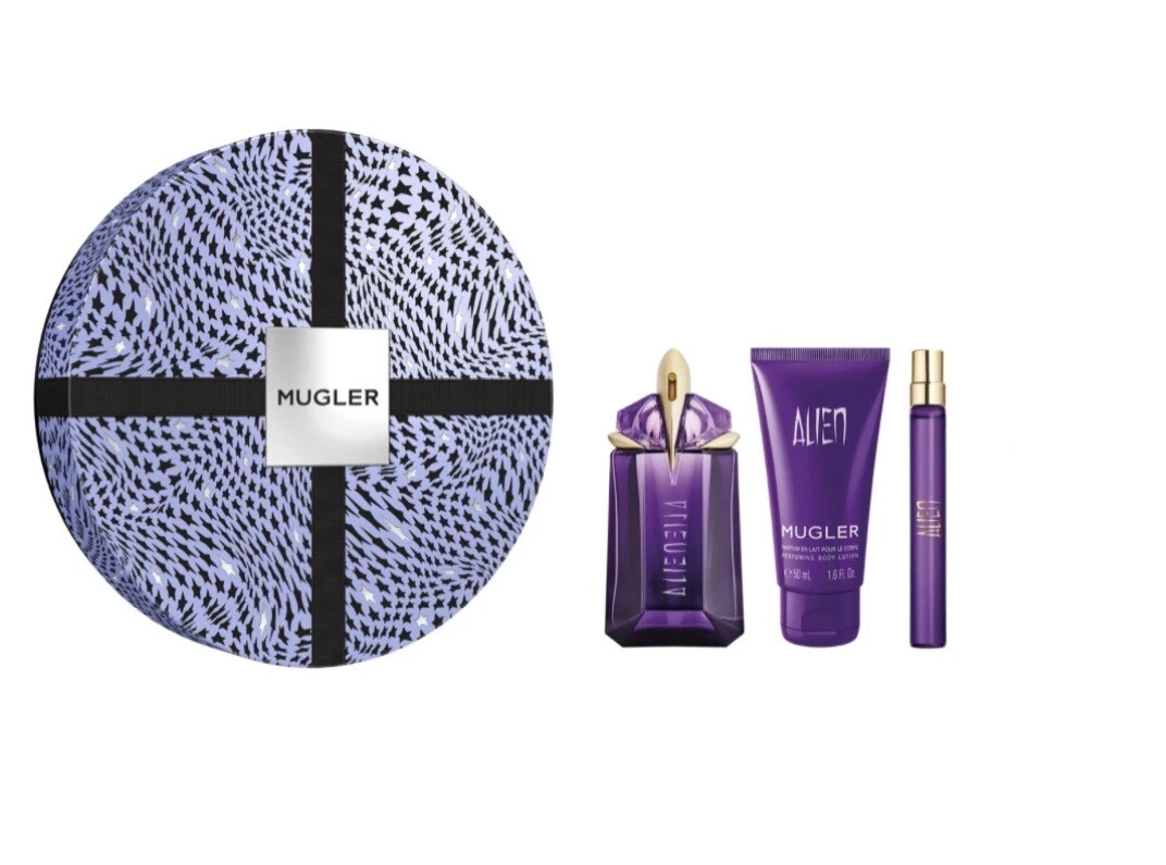 Mugler Alien 3 Pc Gift Set Eau de Parfum Spray 2 oz Lotion Travel Spray 10ML