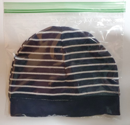 Organic Baby Head Warmer Hat Cap 100% Cotton Blue White Striped - Picture 6 of 6