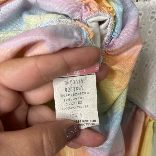 Vintage Michelle Lynn Girls Shirt Lace Rainbow Pastel Plaid 4 - Picture 7 of 8