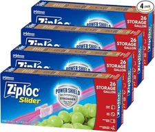 104 Bags Ziploc Gallon Food Storage Slider Bags, Power Shield Technology
