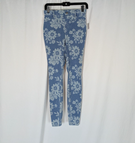 Time & Tru Jeggings XS 0 2 Women's Blue Floral High Rise Denim Jean Jeggings