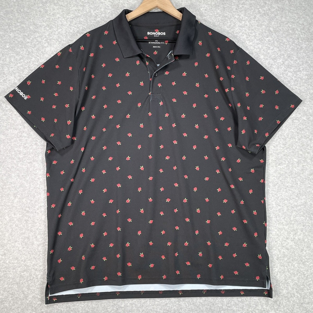 Bonobos Golf Polo Shirt XL Black Floral Standard Fit Performance Preppy