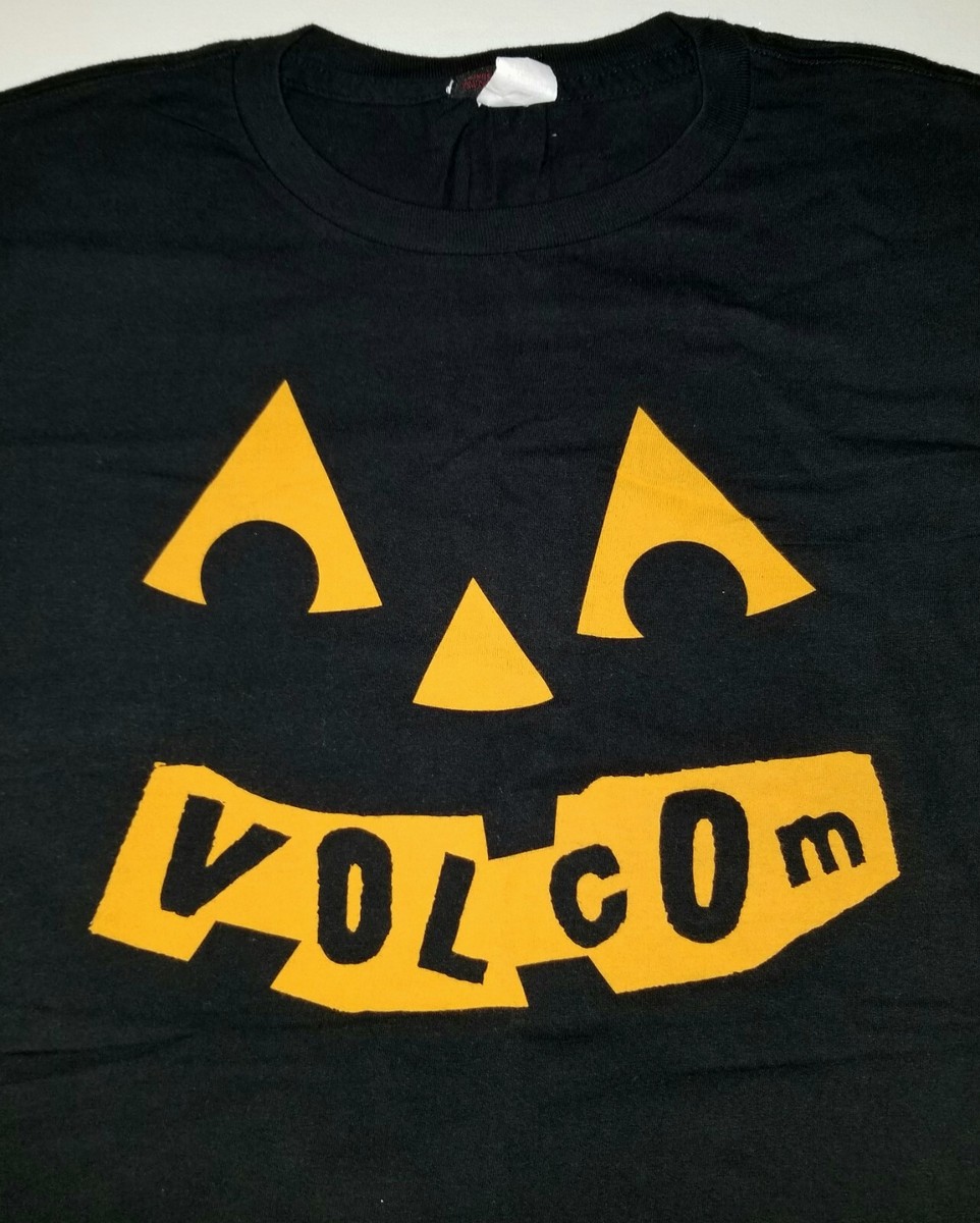 VOLCOM HALLOWEEN LARGE BLACK L T-SHIRT ORANGE PUMPKIN HEAD JACK O