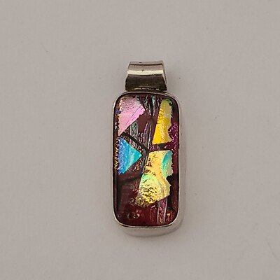VINTAGE STERLING SILVER UNIQUE MULTI COLOR GLASS OR STONE PENDANT ...