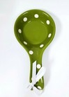  NEW TERRAMOTO OLIVE GREEN+WHITE POLKA DOT CERAMIC SPOON REST,HOLDER  