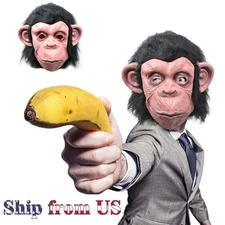 Ape Monkey Gorilla Latex Mask w/Hair for Halloween Costume Cosplay Scary Props