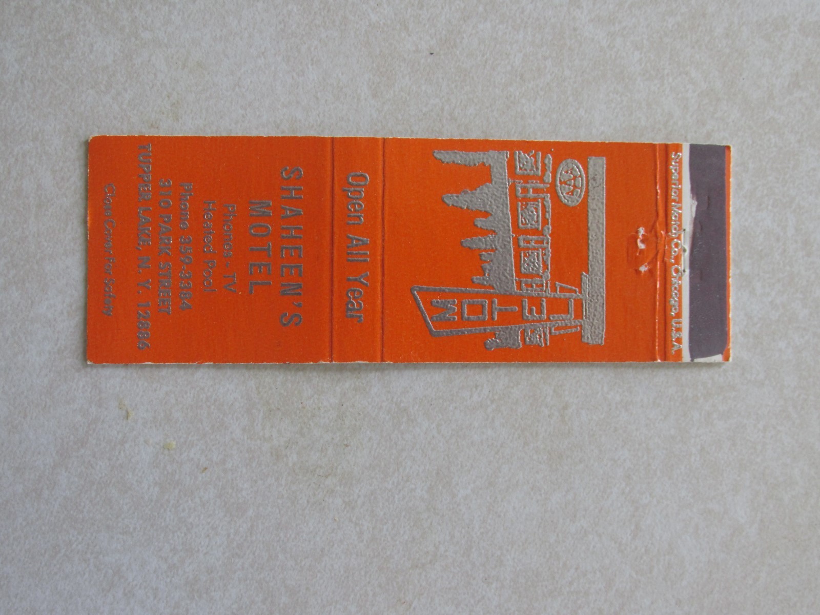 B341 Matchbook Cover NY New York Shaheens Motel Tupper Lake eBay