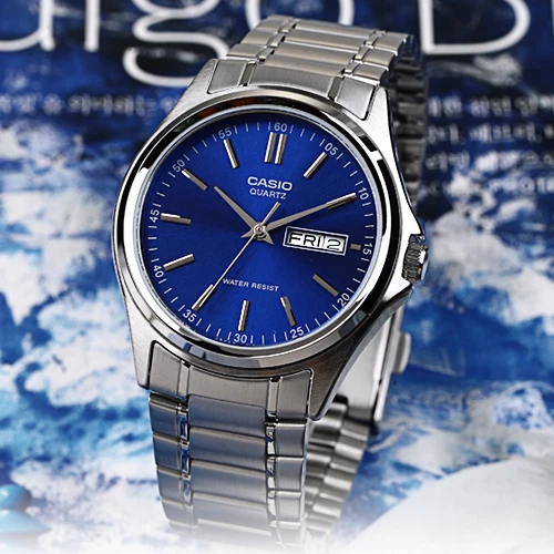 Casio Analog Silver Blue Metal Band Men Watch Original New MTP