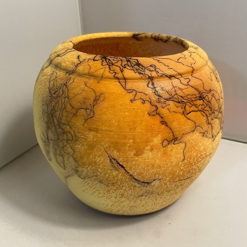 Signed Horsehair Pottery Vase in Mustard & Yellow EUC