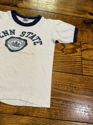 Vintage 60s Champion Blue Bar Penn State University Ringer Youth Tee Spellout M - Picture 3 of 10