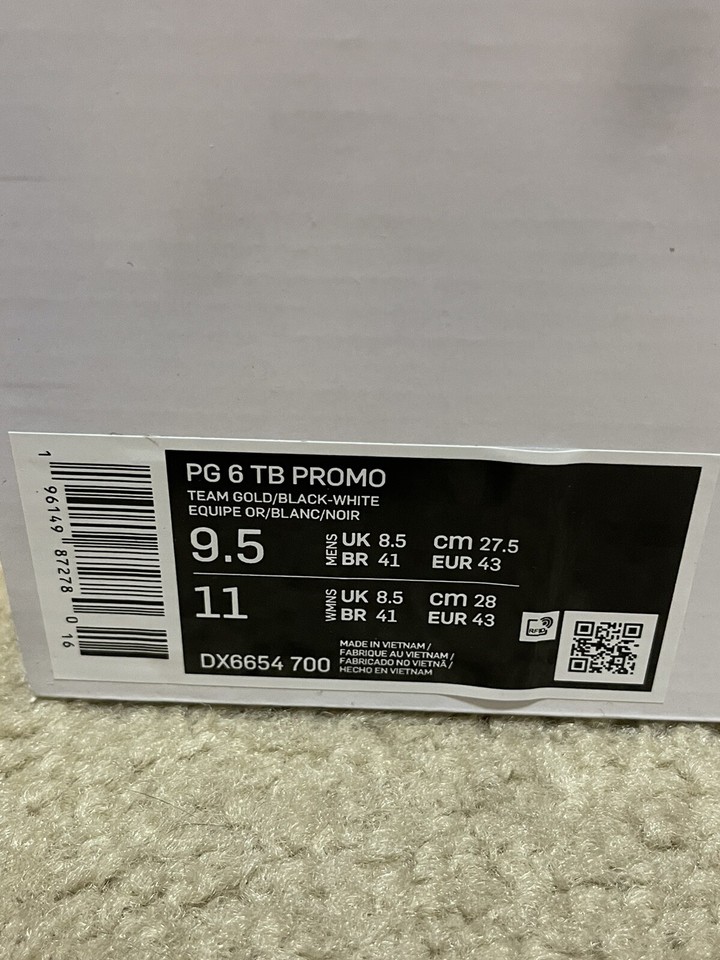 Nike Paul PG 6 Promo Sample Team Gold Black White DX6654 700 Men