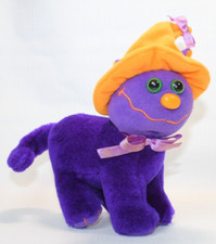 Halloween Plush Purple Cat Orange Hat Stuffed Animal Toy green eyes small