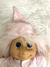 Russ Troll Doll Baby Plush Body Polka Dot Pajamas Hat Vintage 1990's Butt Flap