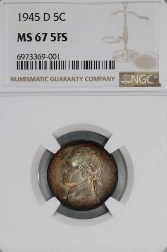 1945 D Jefferson Silver Nickel NGC MS67 5FS Gem Toned *DoubleJCoins* JL1100-203