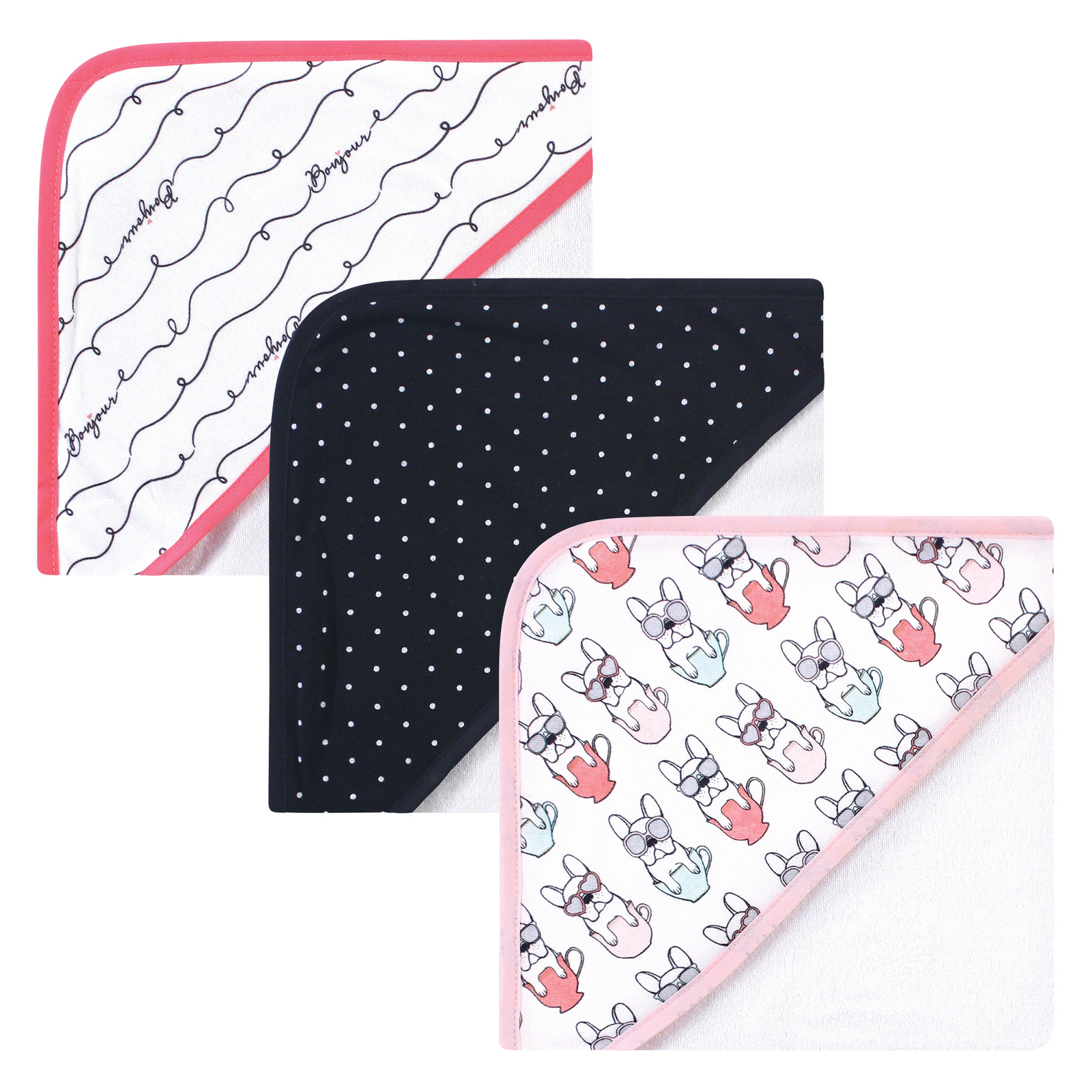 Hudson Baby Infant Girl Cotton Rich Hooded Towels, Bonjour, 