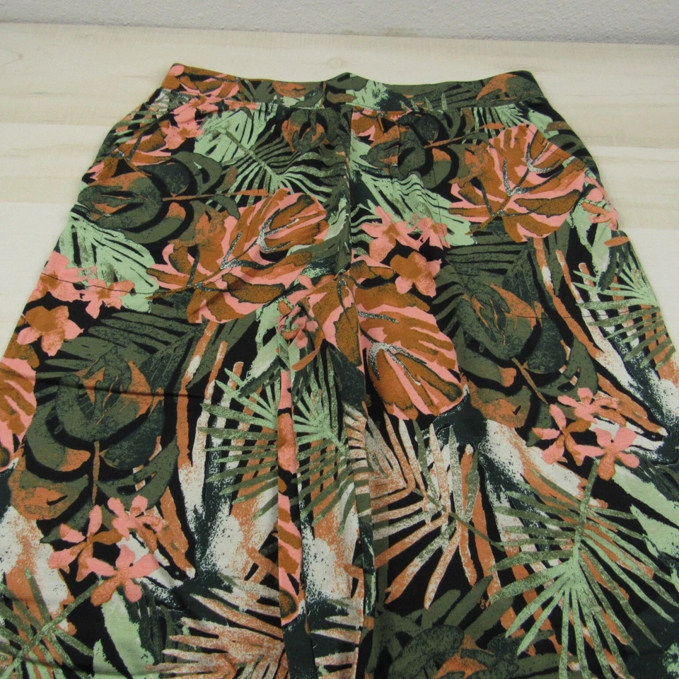 Calça jeans feminina pequena P preta verde floral praia perna larga jersey d&co A5 - Imagem 2 de 4