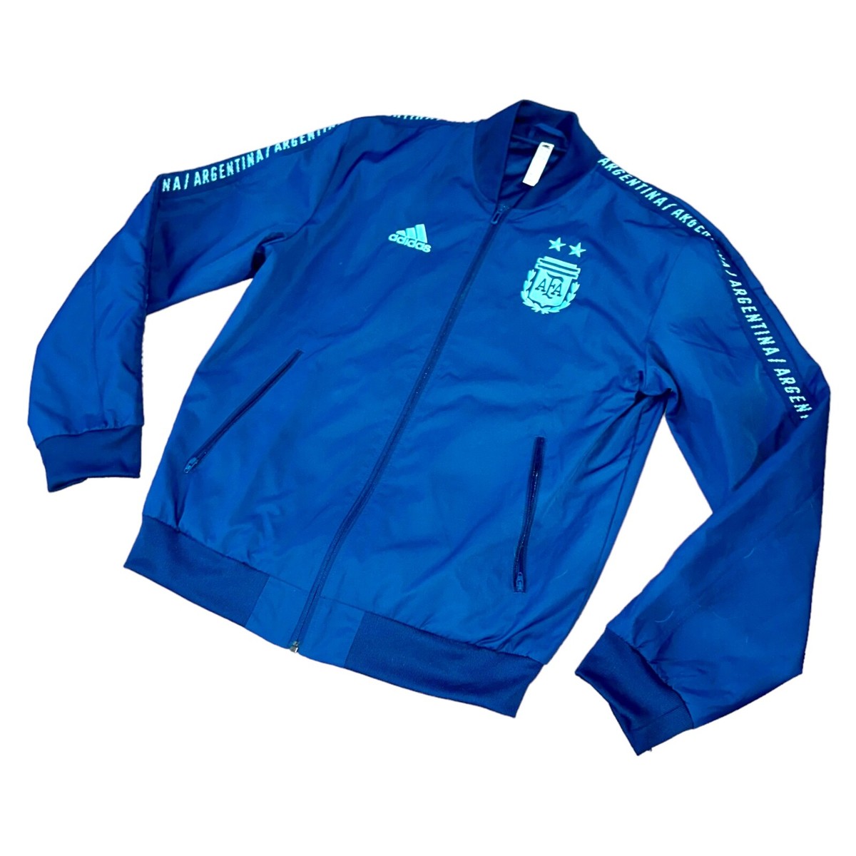 Adidas Vintage Very Rare Anthem Argentina Woven Nylon Glanz Jacket Navy Blue