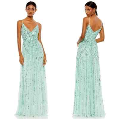NWT MAC DUGGAL SEQUIN SLEEVELESS WRAP OVER A-LINE GOWN MINT SZ 6 10928