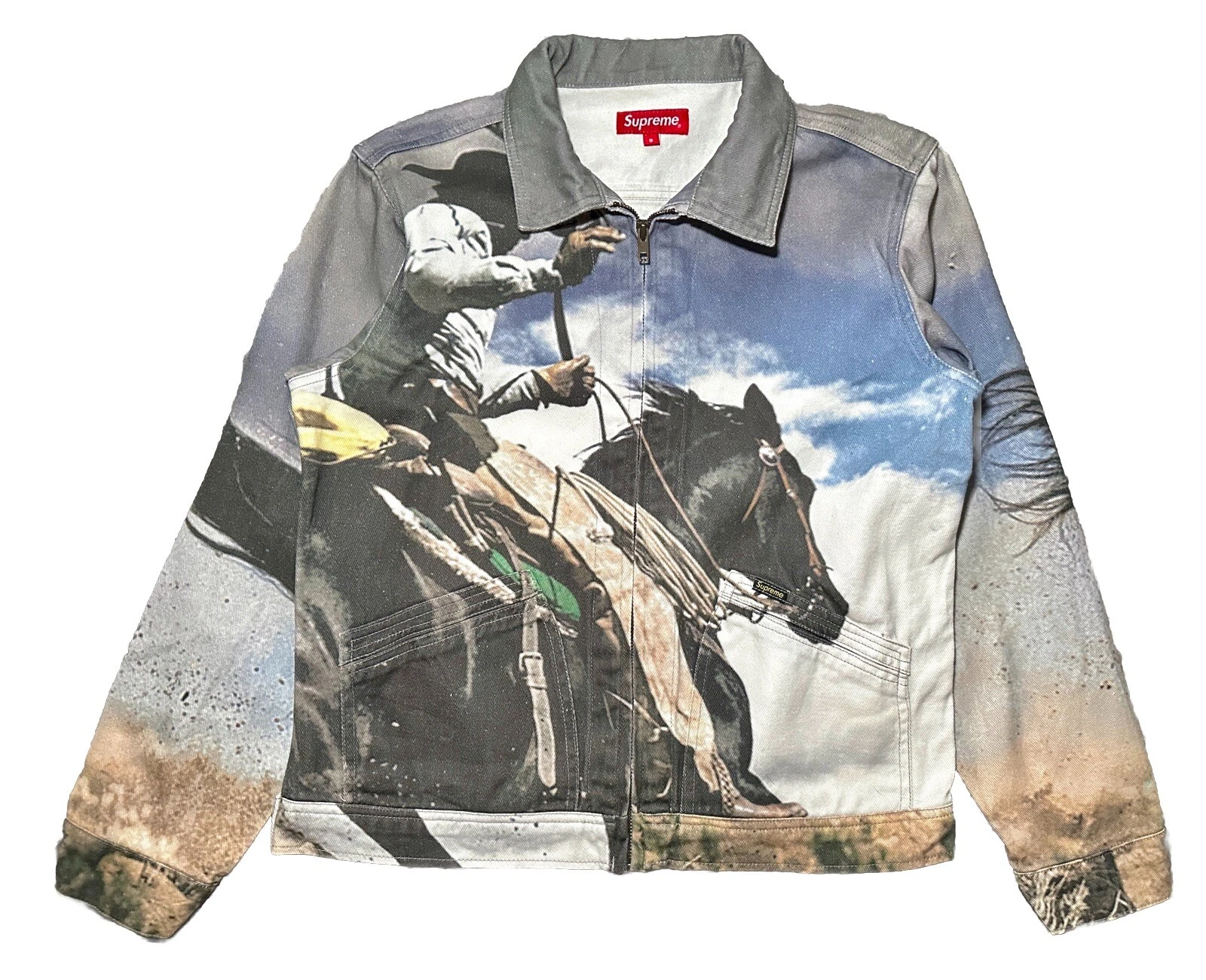 Veste en jean Supreme Jim Krantz homme taille S western cowboy murale col zippé