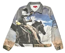 Supreme Jim Krantz Denim Jacket Mens Sz S Western Cowboy Mural Zip Up Collared