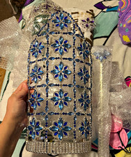 Silver  Blue Floral round pageant crown with scepter