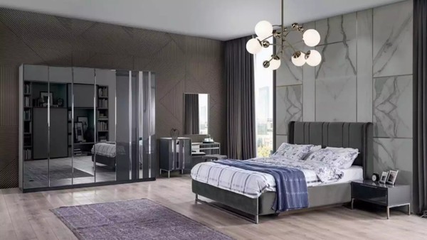 Schlafzimmer Bett 2X Nachttische Kleiderschrank Spiegel Design Luxus 6Tlg-image