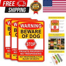 3 Pack Beware of Dog Sign,8X12 Inches, Reflective Film, Anti-Rust Aluminum Metal