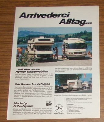 Rare Advertising ERIBA Fiat HYMERMOBIL - Nova & Touring Caravans 1985