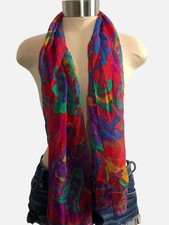 Colorful floral fashion scarf mesh lightweight red blue women  s statement piece