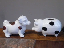 LOT of 2 Vintage JAPAN  ceramic TOOTHPICK HOLDERS Farm Animals COW & PIG