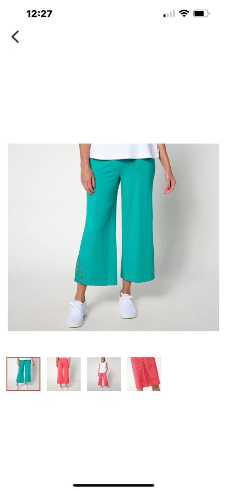 Isaac Mizrahi Live! Pantalón Corto Alto Tejido Pierna Ancha con Crochet Verde y Coral X 2 MT Foto 2 de 3