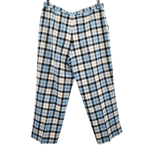 Vtg ESCADA Blue Black Cream Pink Plaid Pleated Wool Pants Sz 44 Made in Germany - Picture 2 of 11