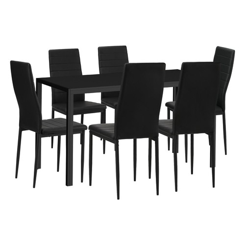 Oikiture 140cm Rectangle Dining Table with 6PCS Dining Chairs Wooden Black - Picture 8 of 8